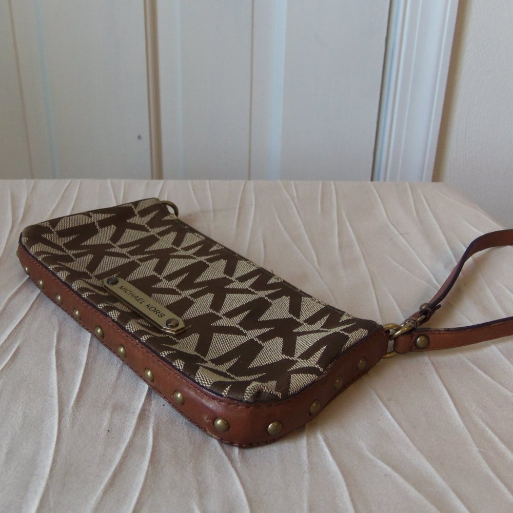 Michael Kors Tan and Brown Logo Wristlet